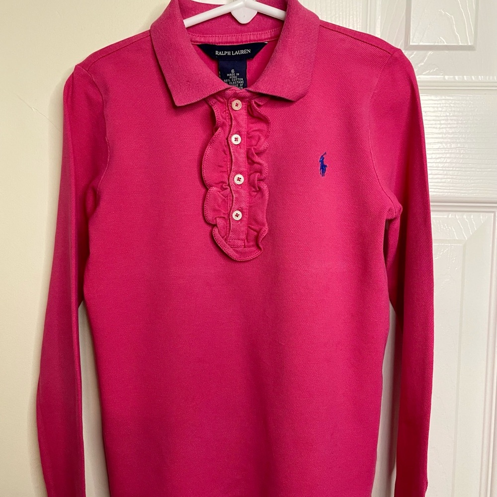 Ralph Lauren Kids Pink Long Sleeve Polo Shirt